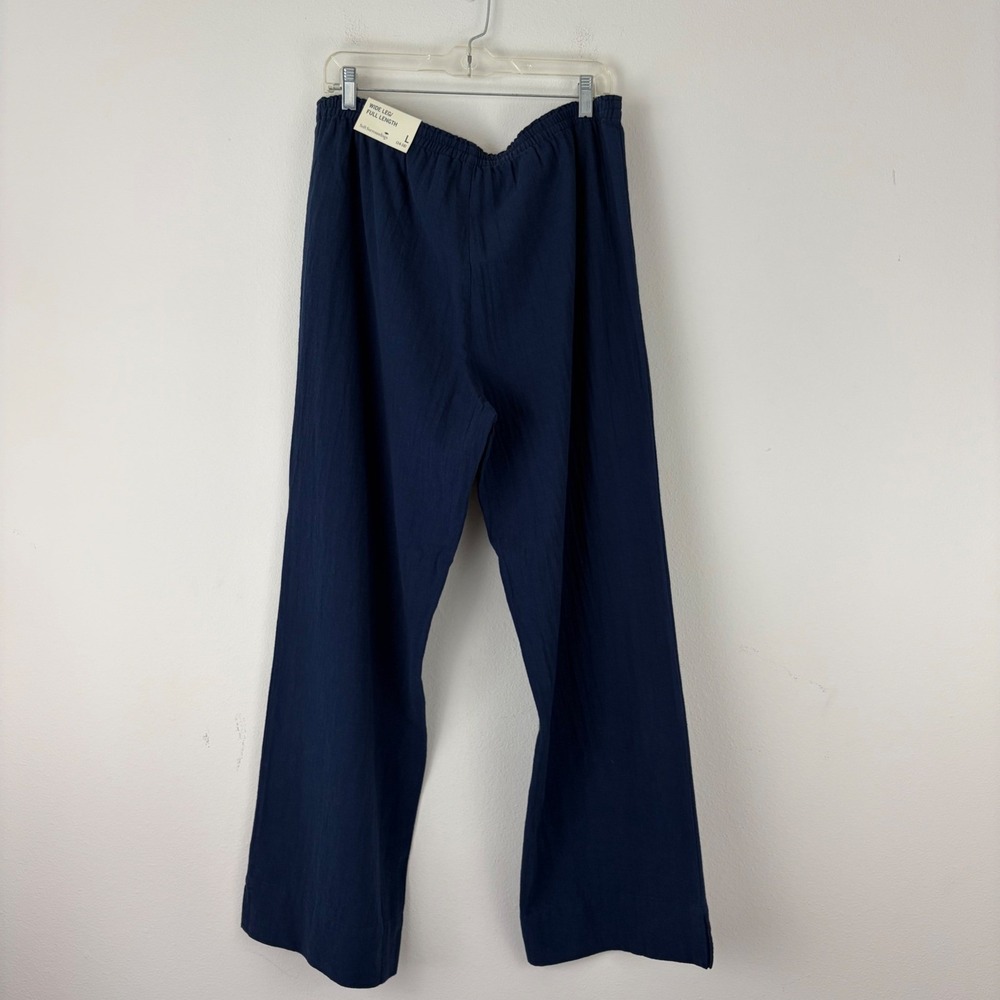 NWT Soft Surroundings Sz Large Linen Navy Blue Wide Leg Elastic Waist Pants